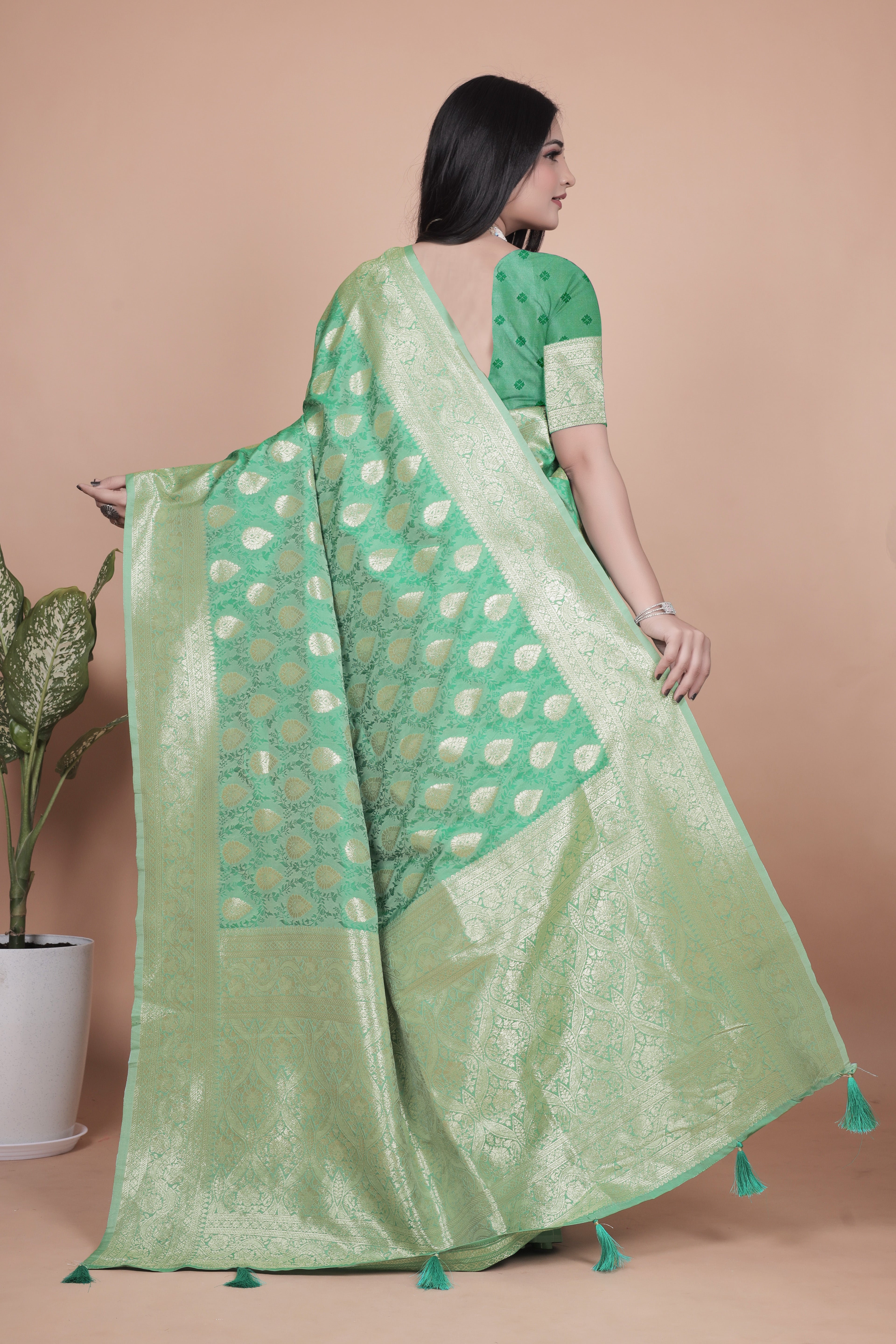 Banarasi Silk Saree with Golden Zari Weaving with 4 color option